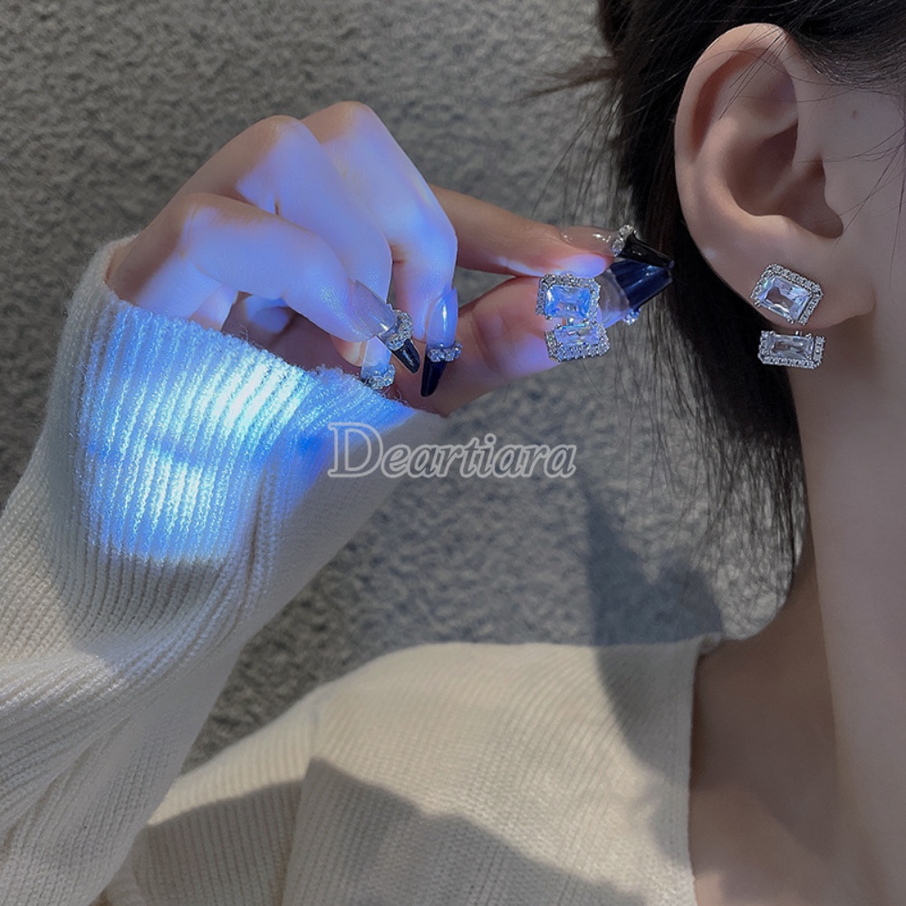 Anting Fashion Desain Unik Bersih Cahaya Merah Anting Mewah Gantung Belakang Anting Kristal Zirkon Untuk Wanita