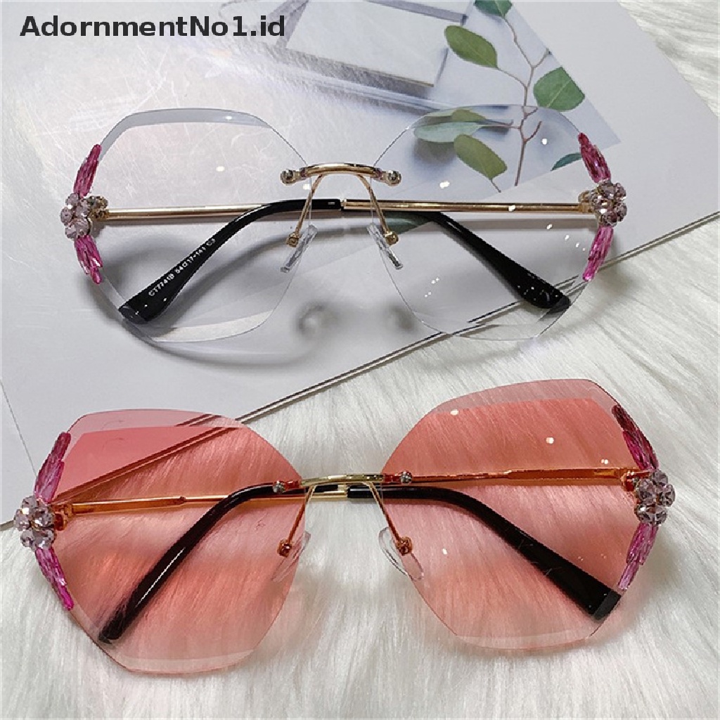 [AdornmentNo1] Wanita Berlian Imitasi Tanpa Bingkai Kacamata Hitam Tidak Teratur Vintage Gradien Shades Sunglass [ID]