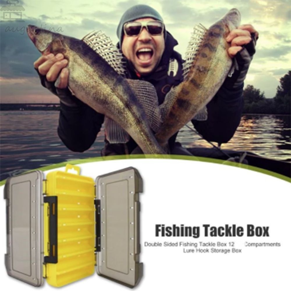 Agustinina Kotak Penyimpanan Ikan Wadah Umpan Kotak Penyimpanan Dua Sisi 14kompartemen Alat Pancing Aksesoris Pancing Lure Hook Boxes