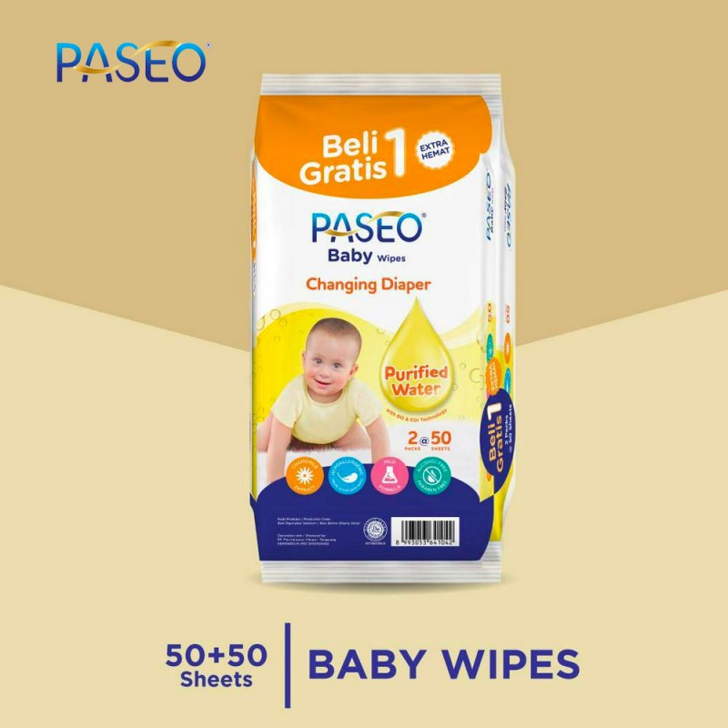 PASEO BELI 1 GRATIS 1 TISU BASAH │ PASEO BABY WIPES │ TISSUE BASAH PASEO ISI 50 SHEET + 50 SHEET