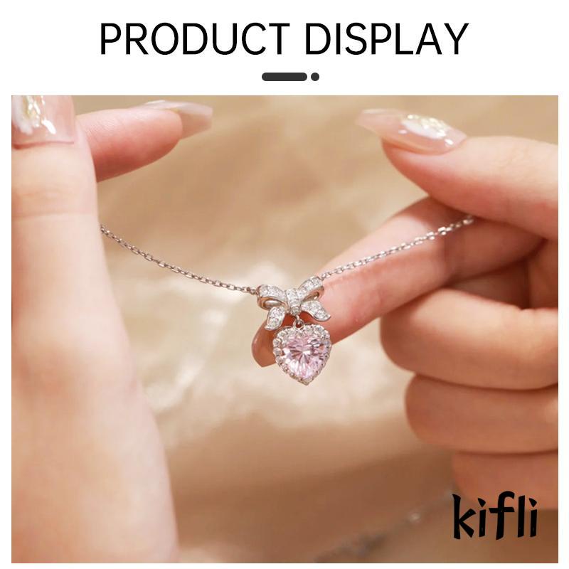 [KD] S925 Sterling Silver Ringan Mewah Wanita Klavikula Rantai Liontin Busur Simpul Cinta Smart Kalung