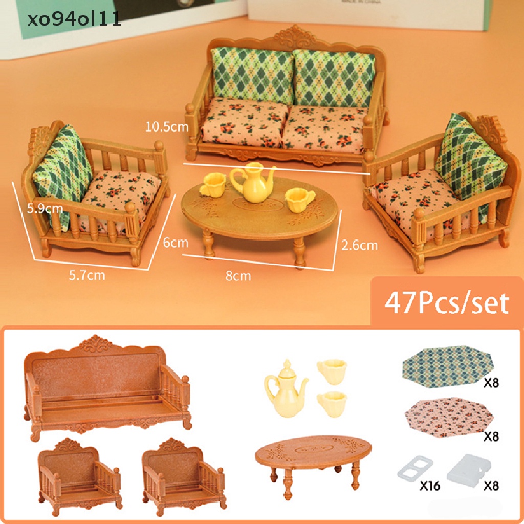 Xo1: 12 47Pcs/set furniture Rumah Boneka Dekorasi Ruang Tamu Mini Id sofa set OL