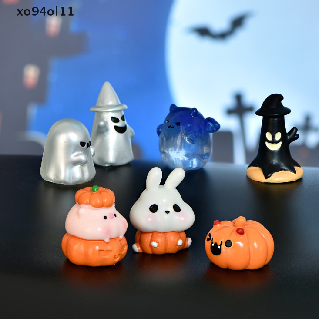 Xo FAY 1Pcs Ghost Halloween Ornamen Lucu Ornamen Lanskap Mikro Halloween Decor Miniatur Patung Mini Labu Dekorasi Taman Vampir Resin Craft OL