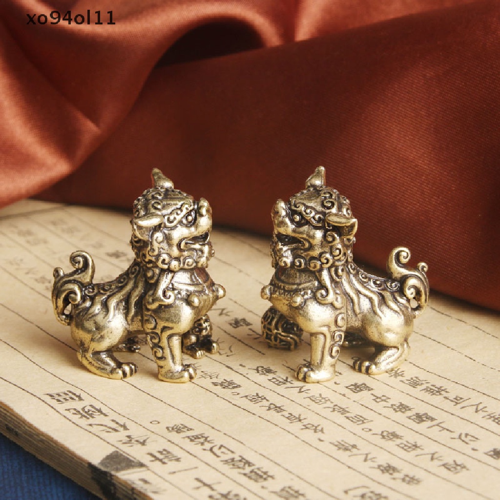 Xo Tembaga Murni Beruntung Lion King Patung Miniatur Ornamen Meja Antik Bronze Patung Hewan Cina Rumah Feng Shui Dekorasi OL