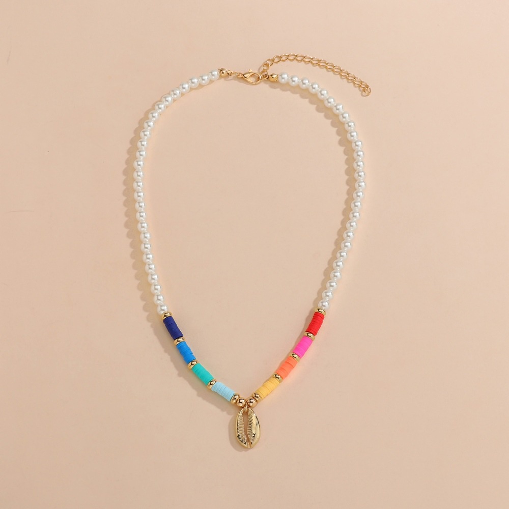 Fashion Colorful Splice Pearl Gold Shell Pendant Necklace Untuk Pria Dan Wanita Adjustable Necklace Jewelry Pribadi Grosir