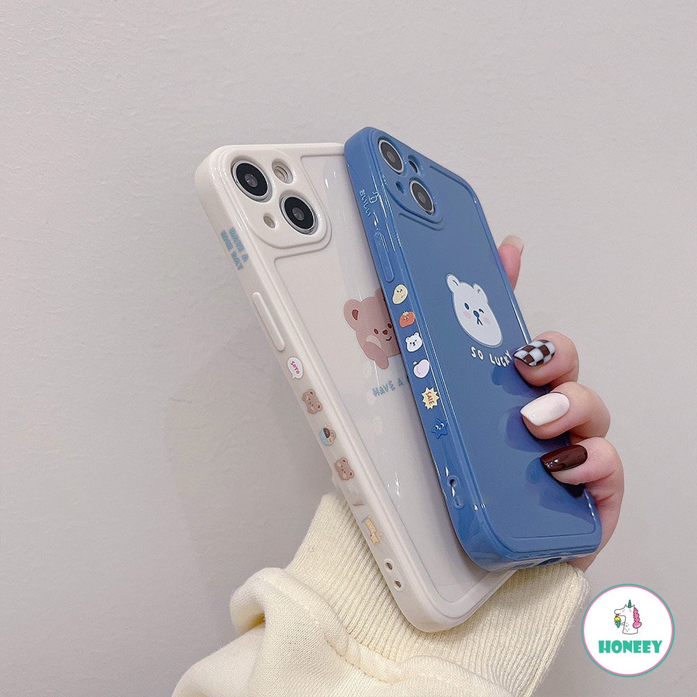 IPHONE Fashion Kartun Lucu Beruang Gadis Bingkai Foto Biru Lembut Shell Anti Jatuh Untuk Iphone11 12 13 pro Max XR Xs 78 Plus 12 11 pro 14plus Casing Ponsel