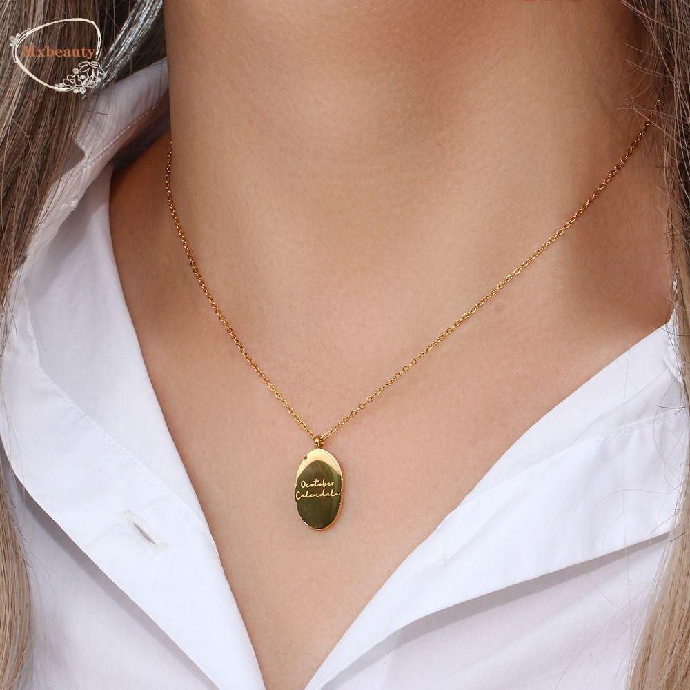 Mxbeauty Kalung Wanita Trendi Rantai Klavikula Elegan Anti Karat Desain Niche Anyelir Berlapis Emas 12bulan Bunga Liontin Sweater Chain