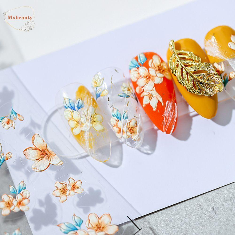 Mxbeauty Bunga Stiker Kuku Fashion Tipis Tangguh Daisy Rose Daun Self Adhesive Nail Art Dekorasi