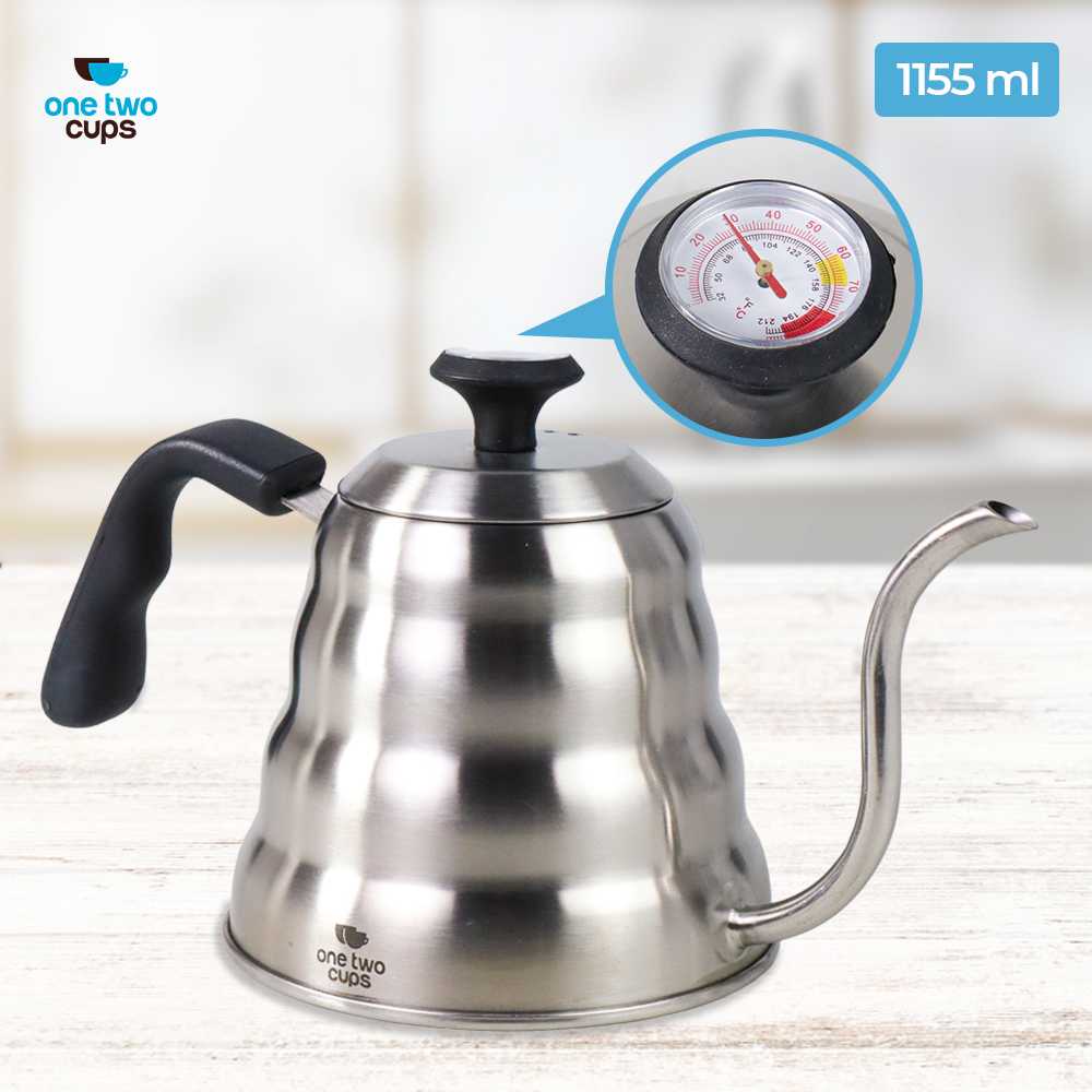 

One Two Cups Coffee Teko Maker Pot V60 Drip 1155ml with Thermometer