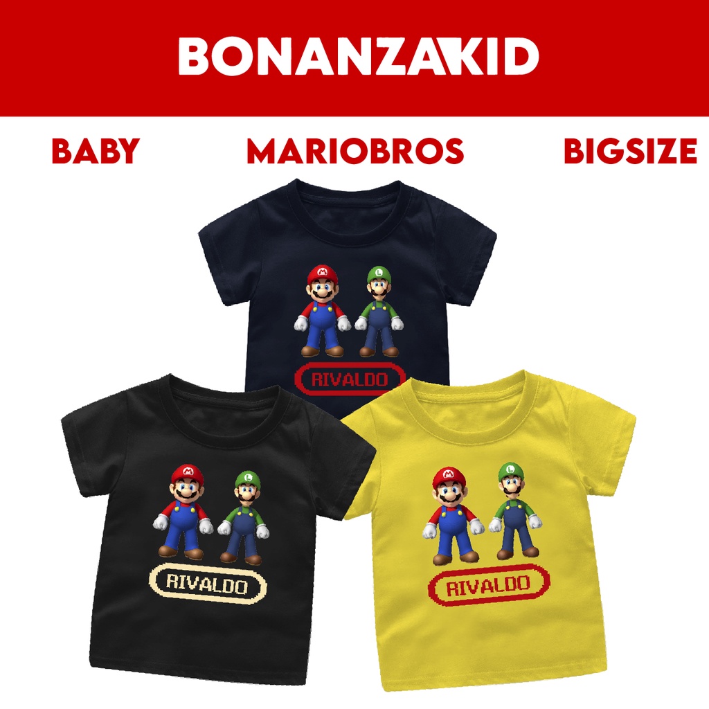 Baju Kaos Custom Nama Rivaldo MarioBros Series Ready size Bayi sampai Dewasa Bahan Katun Combed 30s