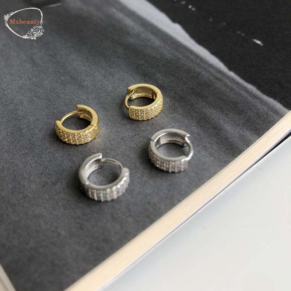 Mxbeauty Anting Hoop Harian Wearable Pria Wanita Sederhana Zirconia Warna Emas Geometris Perhiasan Telinga Berlian Imitasi Gaya Korea