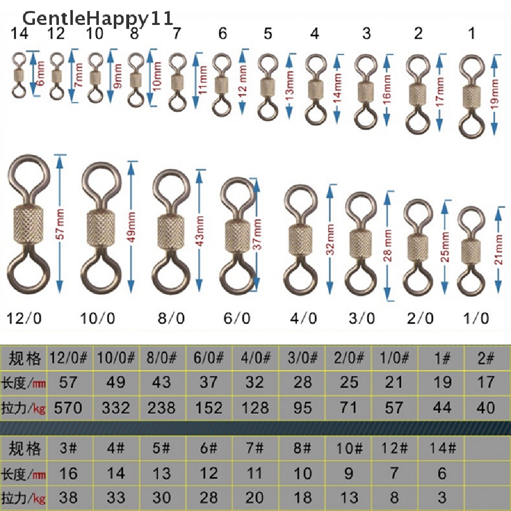 Gentlehappy 50pcs Memancing Putar knurling Konektor bearing swivel fishhooks Aksesoris id