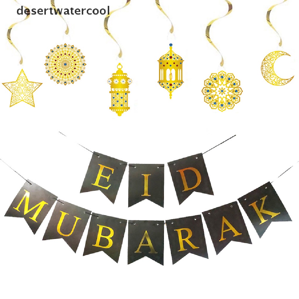 Deid Eid Mubarak Spiral Banner Muslim Islami Gold Swirl Liontin Lebaran Bung Mubarak Martijn