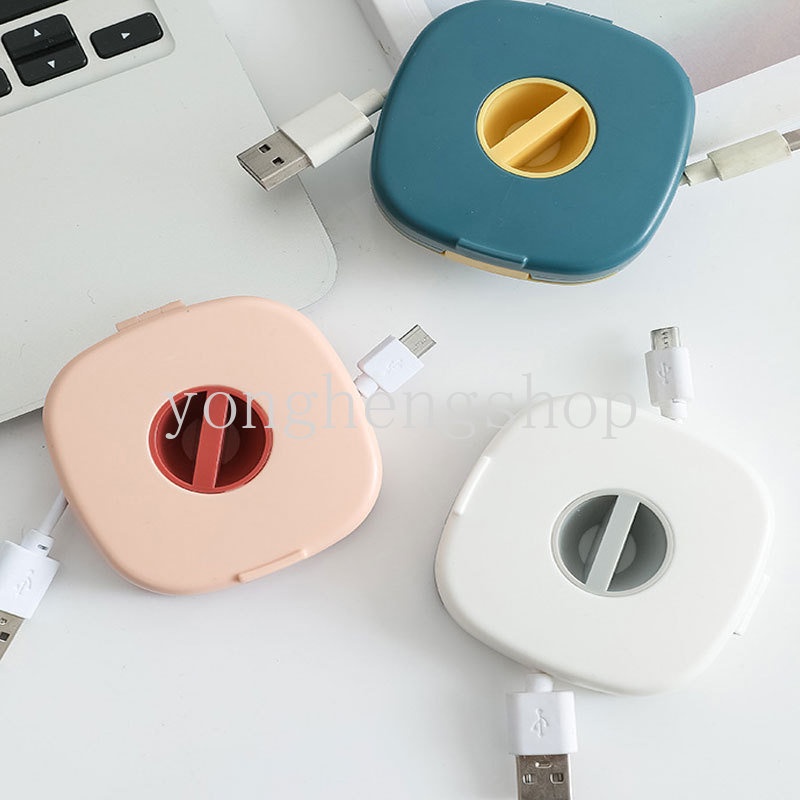 Kreatif Data Line Cable Organizer Rotating Cable Winder Box Travel Portabel Telepon Charging Wire Storage Case Dengan Phone Holder Earphone Cord Storage