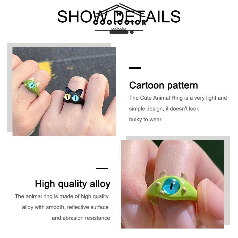COD❤️Cincin Korea Karakter Kartun Lucu Monster Hewan Kecil Warna Warni Cincin Jari Cincin Couple Kucing Hitam Lucu Untuk Wanita Dan Pria- cl