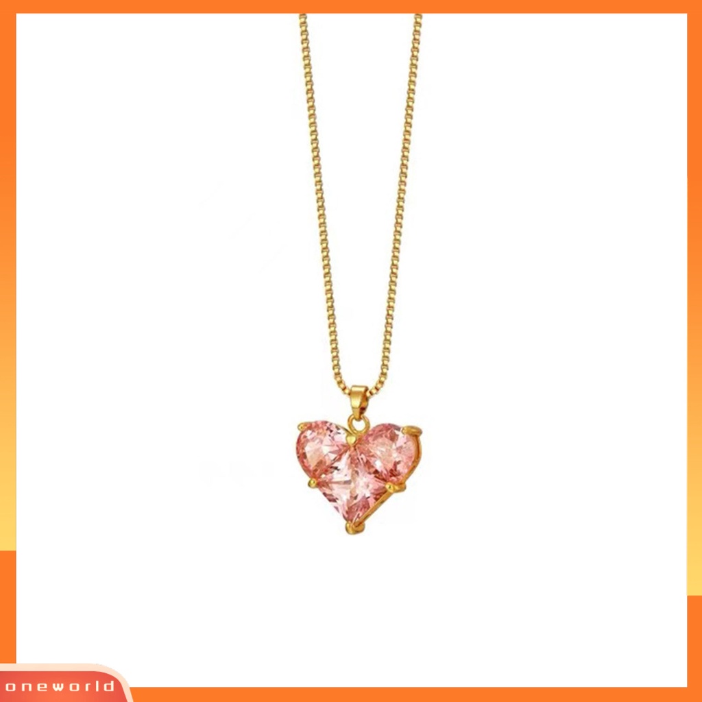 [ONE] Ladies Kalung Cubic Zirconia Bersinar Bentuk Geometris Menawan Tahan Aus Dress Up Hypoallergenic Merah Muda Bentuk Hati Liontin Kalung Perhiasan Aksesori