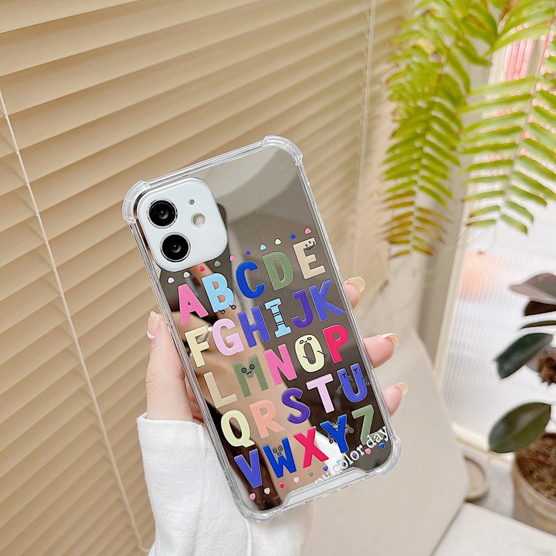 [Anti Jatuh Cermin] Pretty Silver Makeup Silikon Soft Case IPhone 6S 7 8 Plus X XR XS Max IPhone 11 12 13 14 Pro Max 14 Plus 7+8+12 13 Mini Wanita Gadis Lucu Inggris ABCDEEG