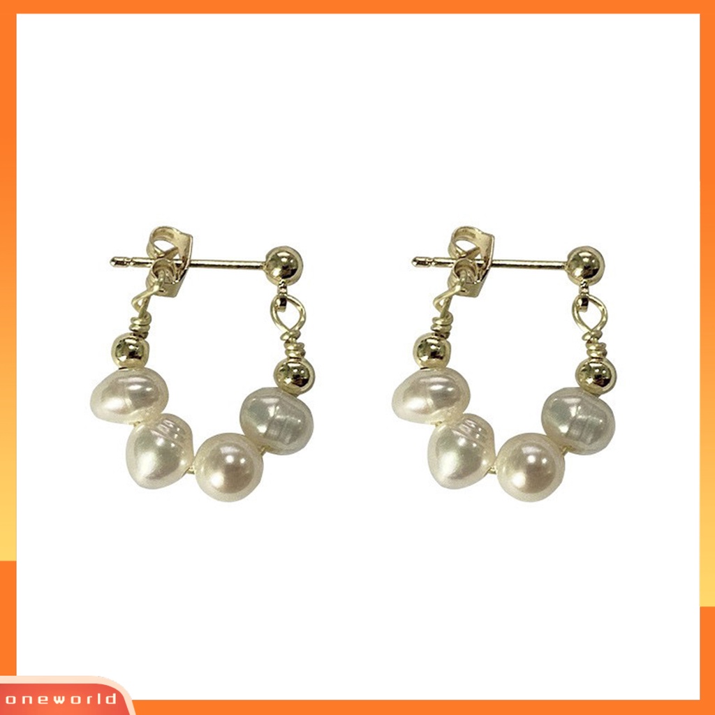 [EONE] 1pasang Ear Studs Vintage Elegan Manis Geometris Electroplating Dress Up Multi-wear Wanita Mutiara Imitasi Liontin Stud Earrings Perhiasan Untuk Pacaran