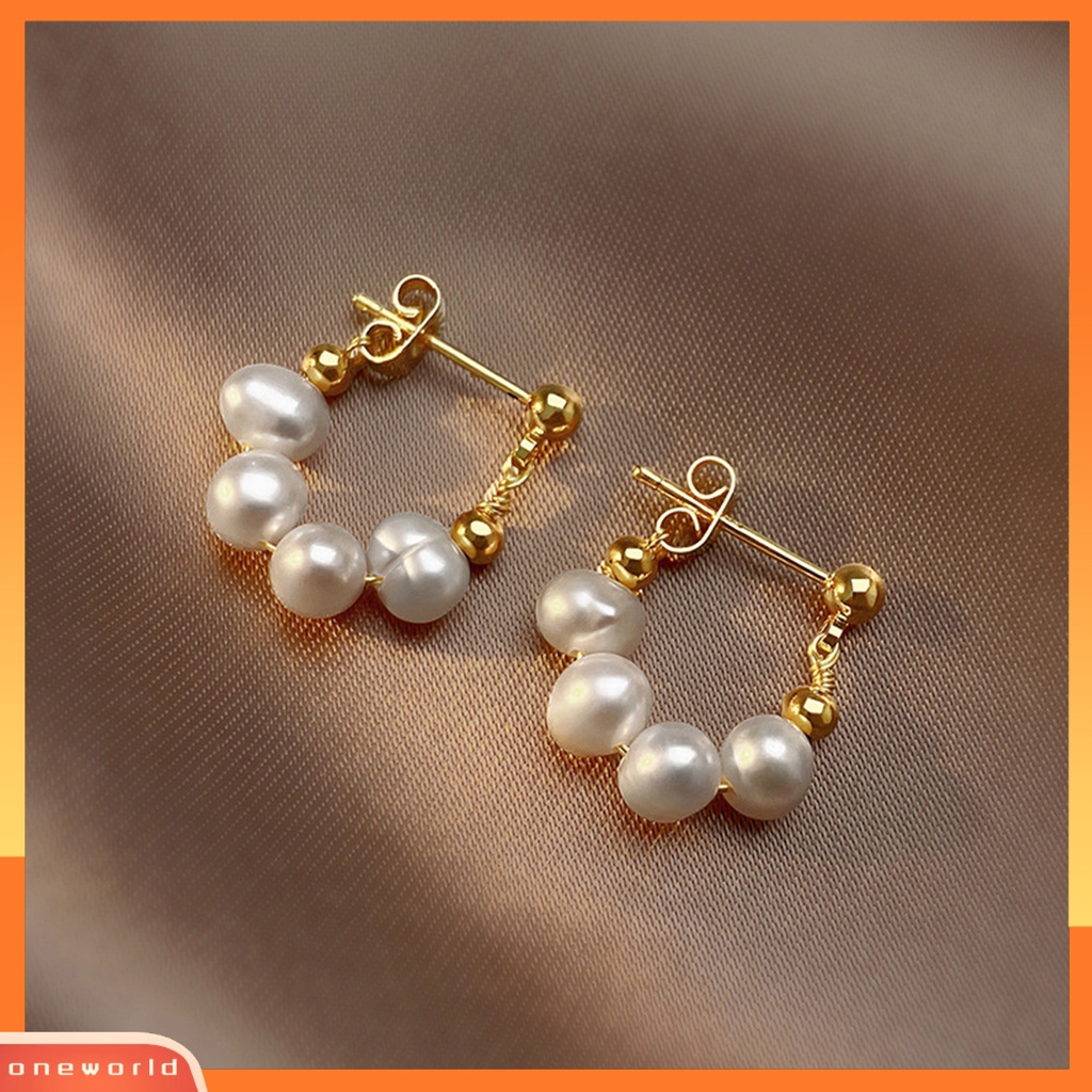 [EONE] 1pasang Ear Studs Vintage Elegan Manis Geometris Electroplating Dress Up Multi-wear Wanita Mutiara Imitasi Liontin Stud Earrings Perhiasan Untuk Pacaran