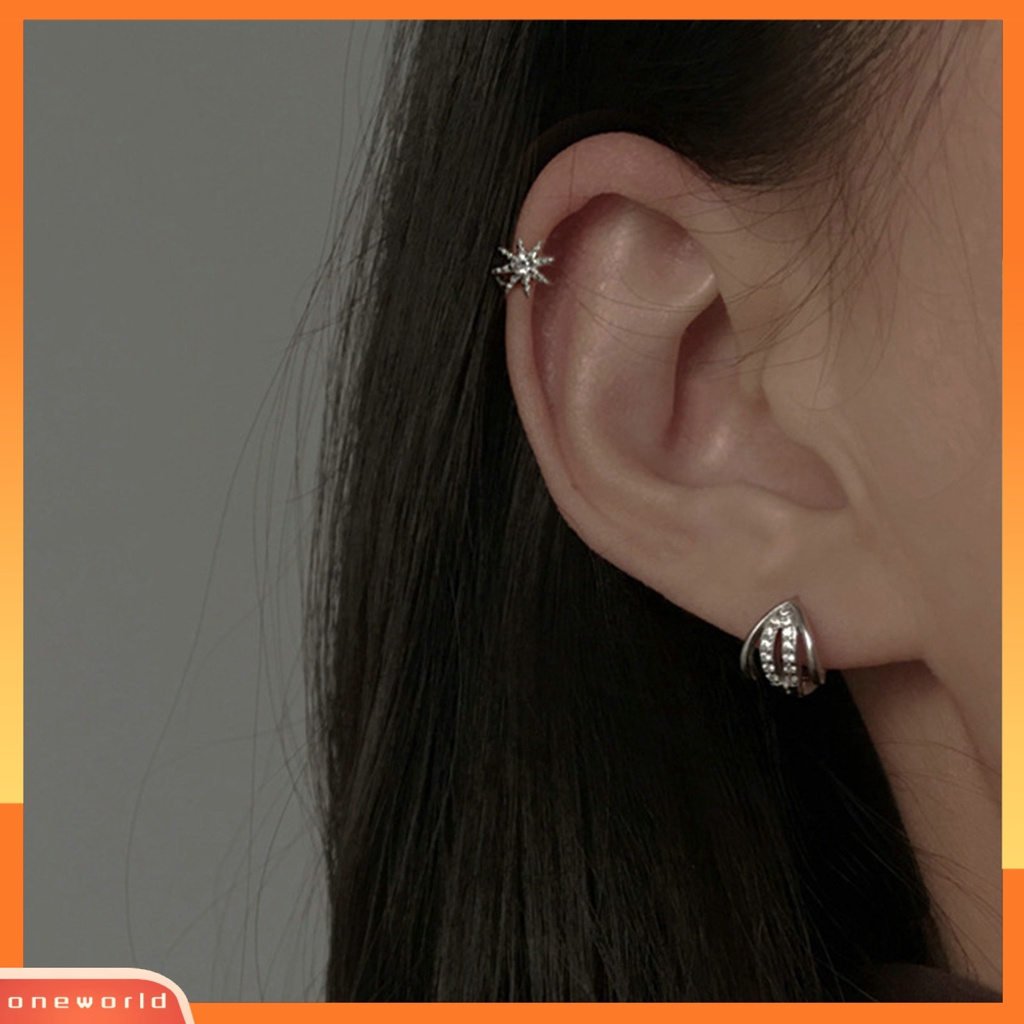 [EONE] 1pc Stud Earring Sederhana Geometris Minimalis Mengkilap Cubic Zirconia Hias Hadiah Wanita Bentuk Cakar Telinga Stud Lingkaran Anting-Anting Perhiasan Aksesori Fashion