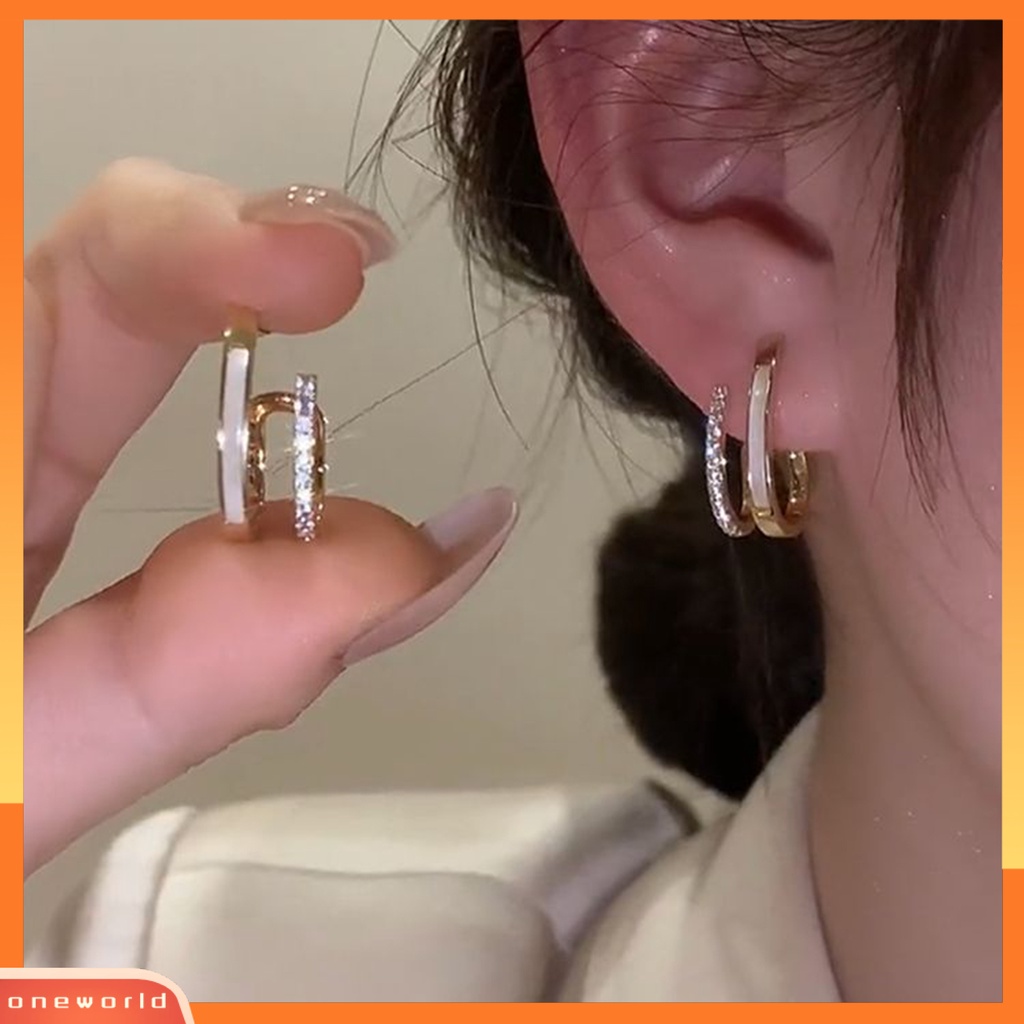 [EONE] 1pasang Ladies Earrings Dripping Oil Craft Trendy Eye-catching Elegan Ringan Pakaian Sehari-Hari Logam Zirkon Hias Vertikal Bar Menjuntai Anting-Anting Aksesoris Pesta