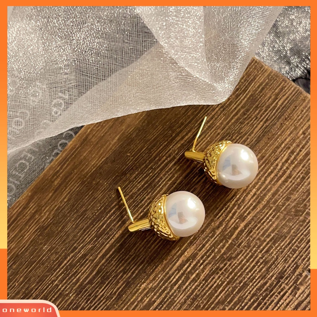 [EONE] 1pasang Anting Pejantan Mutiara Imitasi High Gloss Electroplating Geometris Tahan Aus Dekorasi Hypoallergenic Fashion Wanita Liontin Anting Fashion Perhiasan
