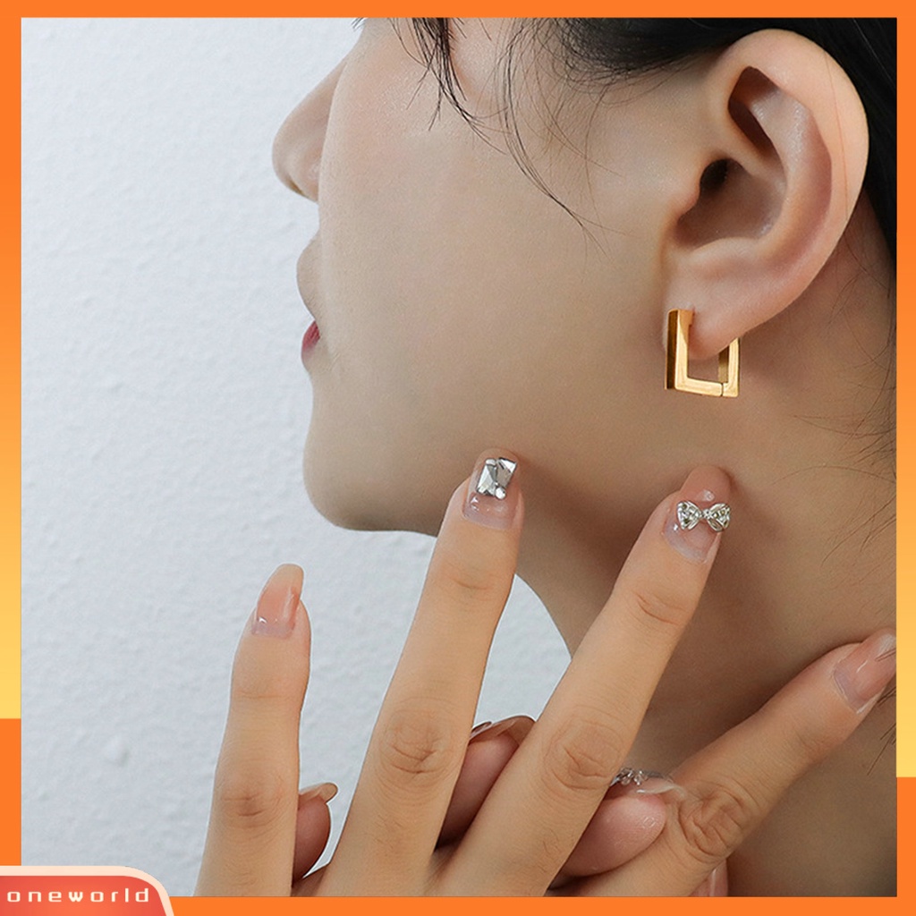 [EONE] 1pasang Anting Hoop Bentuk Geometris Gaya Eropa Dan Amerika Electroplating Simplicity Charming Decoration Fade-Proof Titanium Steel Square Hoop Earrings