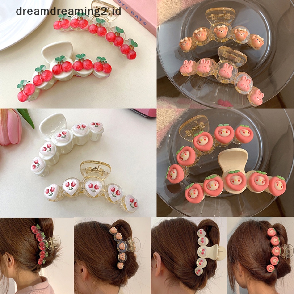 (dream) 1pc Besar Cherry Hair Claw Clips Beruang Lucu Kelinci Jepit Wanita Hiu Klip Tulip Hairclip Strawberry Aksesoris Rambut Pan Artefak Rambut//