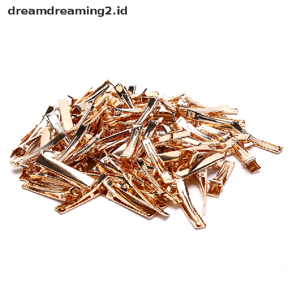 (dream) 100pcs KC Gold Metal Alligator Hair Clips Pins Flat Top Dengan Gigi Untuk Hairp DIY//