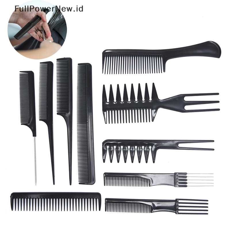 Power 10Pcs Styling Rambut Sisir Hitam Set Salon Profesional Anti-Statis Barbers Combs ID