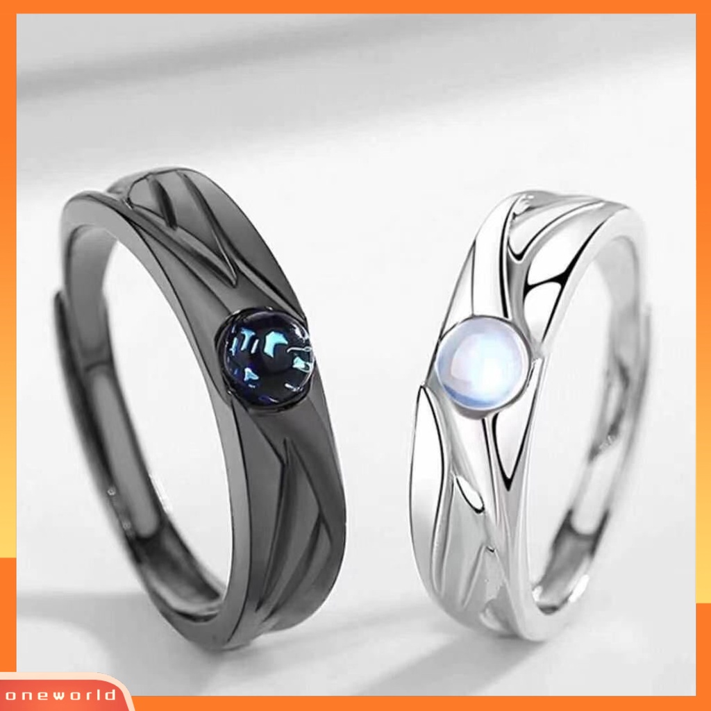 [EONE] Cincin Couple Vintage Glazed Black White Faux Moonstone Desain Pembukaan Yang Dapat Disesuaikan Hadiah Hias Tren Siswa Terbuka Cincin Perhiasan Pakaian Sehari-Hari