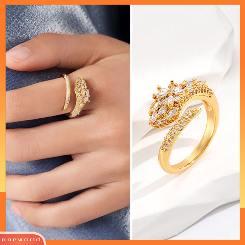 [EONE] Finger Band Golden plated Adjustable Opening Shiny Rhinestone Cubic Zirconia Dekorasi Anti Karat Wanita Perhiasan Mewah Cincin Tunangan Perhiasan Aksesoris