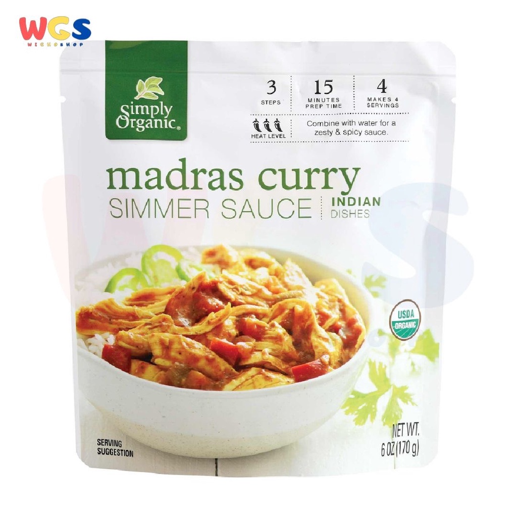 Simply Organic Madras Curry Simmer Sauce Indian Dishes 6oz 170g