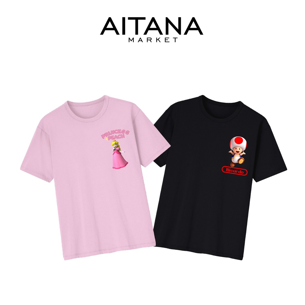 Baju Kaos Custom Nama Mario &amp; Princess Peach Size Bayi Anak Remaja Dewasa Bahan Katun Combed 30s Premium