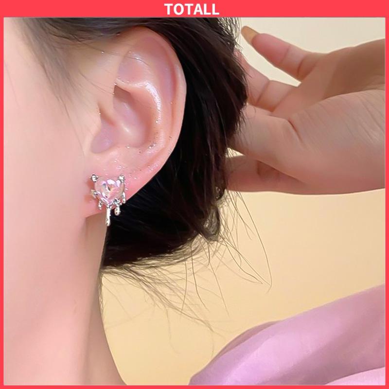 COD Anting zirkon merah muda anting-anting gemerlap yang manis dan halus anting-anting wanita-Totall