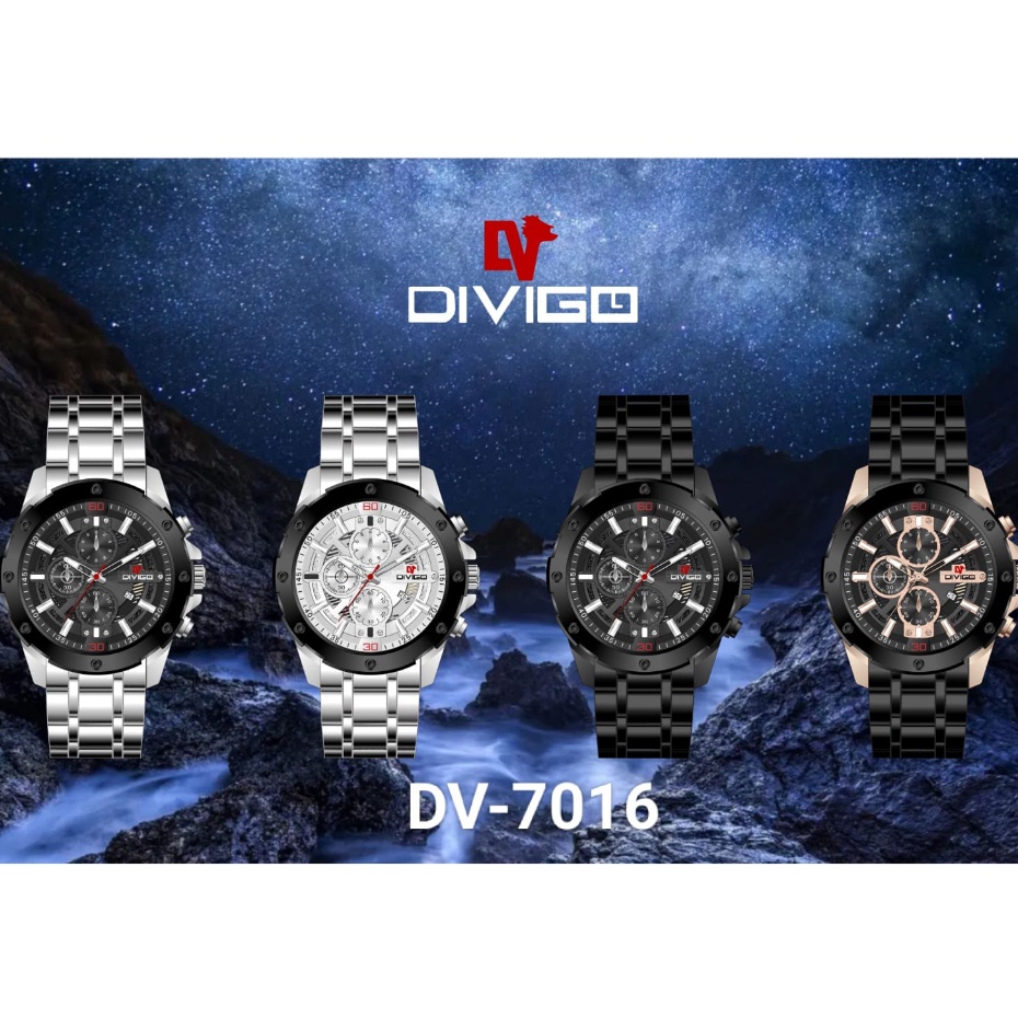 [B] Jam tangan Pria Divigo Dv-7016 Rantai Staintless Steel Tanggal Aktif