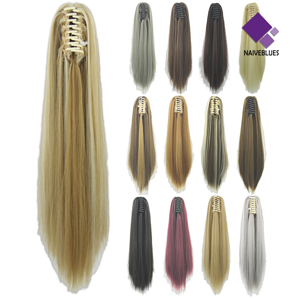 &lt; Naiveblues &gt; Wanita Tahan Panas Rambut Sintetis Panjang Keriting Cakar Ponytail Ekstensi Wig