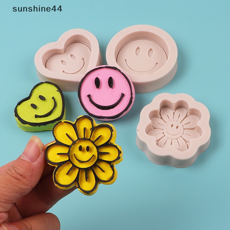 Sunshine Cetakan Coaster Semen Smiley Face Lucu Emoticon Cetakan Silikon Cetakan Kue Sabun ID