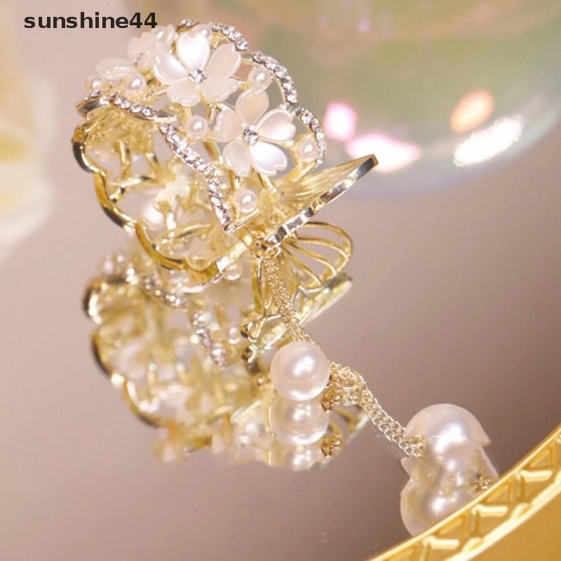 Sunshine 1PCS Pearl Tassel Hair Claw Untuk Wanita Jepit Rambut Lucu Hiasan Kepala Korea ID