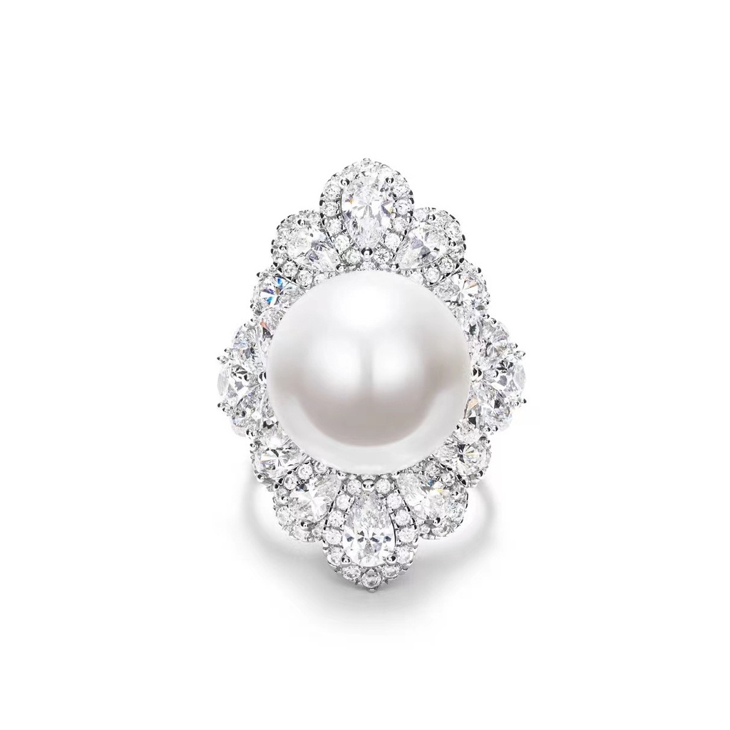 Goldkingdom Aksesoris Perhiasan Fashion Ready Stock Cincin Wanita Yang Mewah Dan Serbaguna Yang Dapat Disesuaikan Berlian Dengan Dua Pasang Beimu Pearl Rings