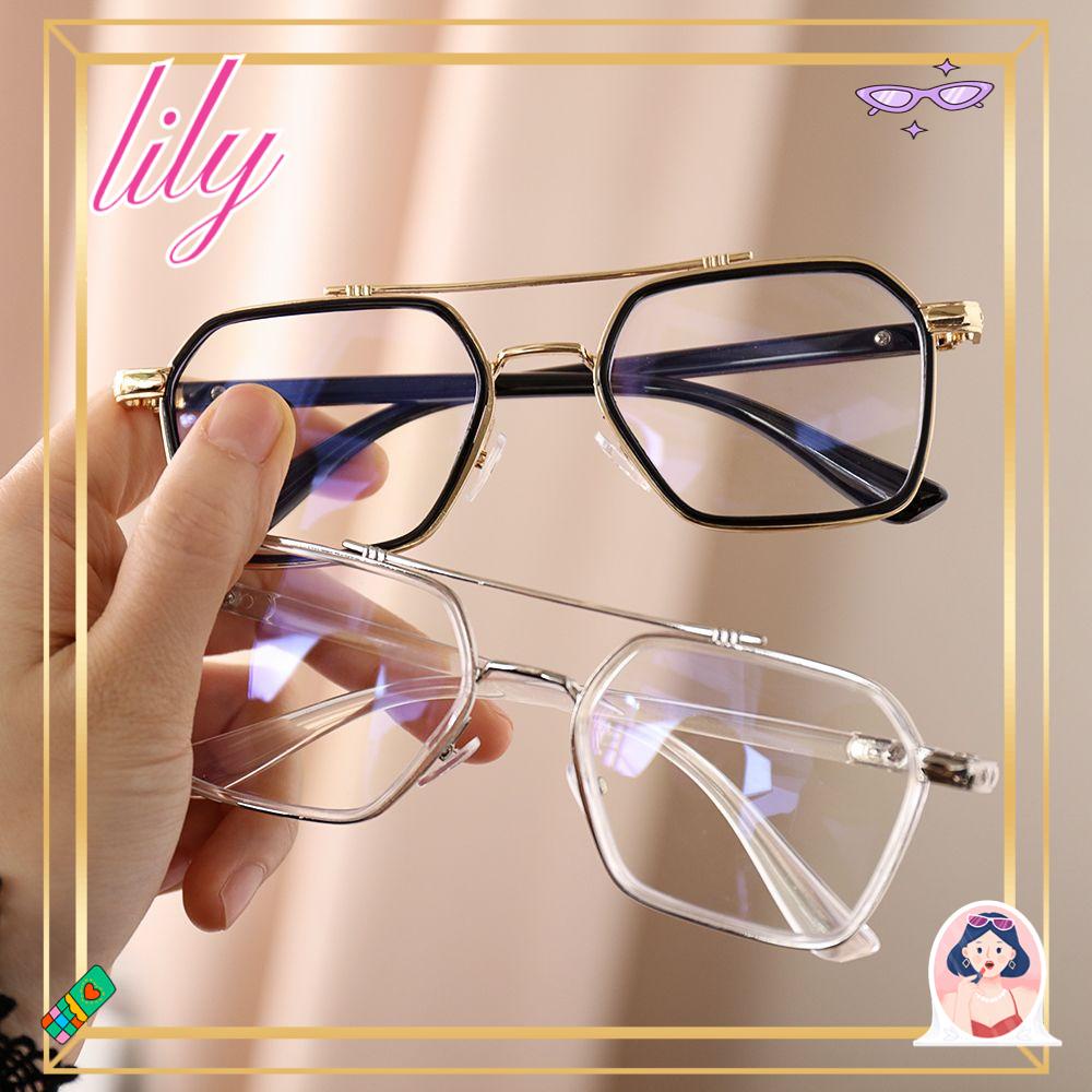 Lily Eyeglasses Kacamata Kelas Komputer Vintage Bingkai Ganda Perlindungan UV Kacamata Baca Poligon