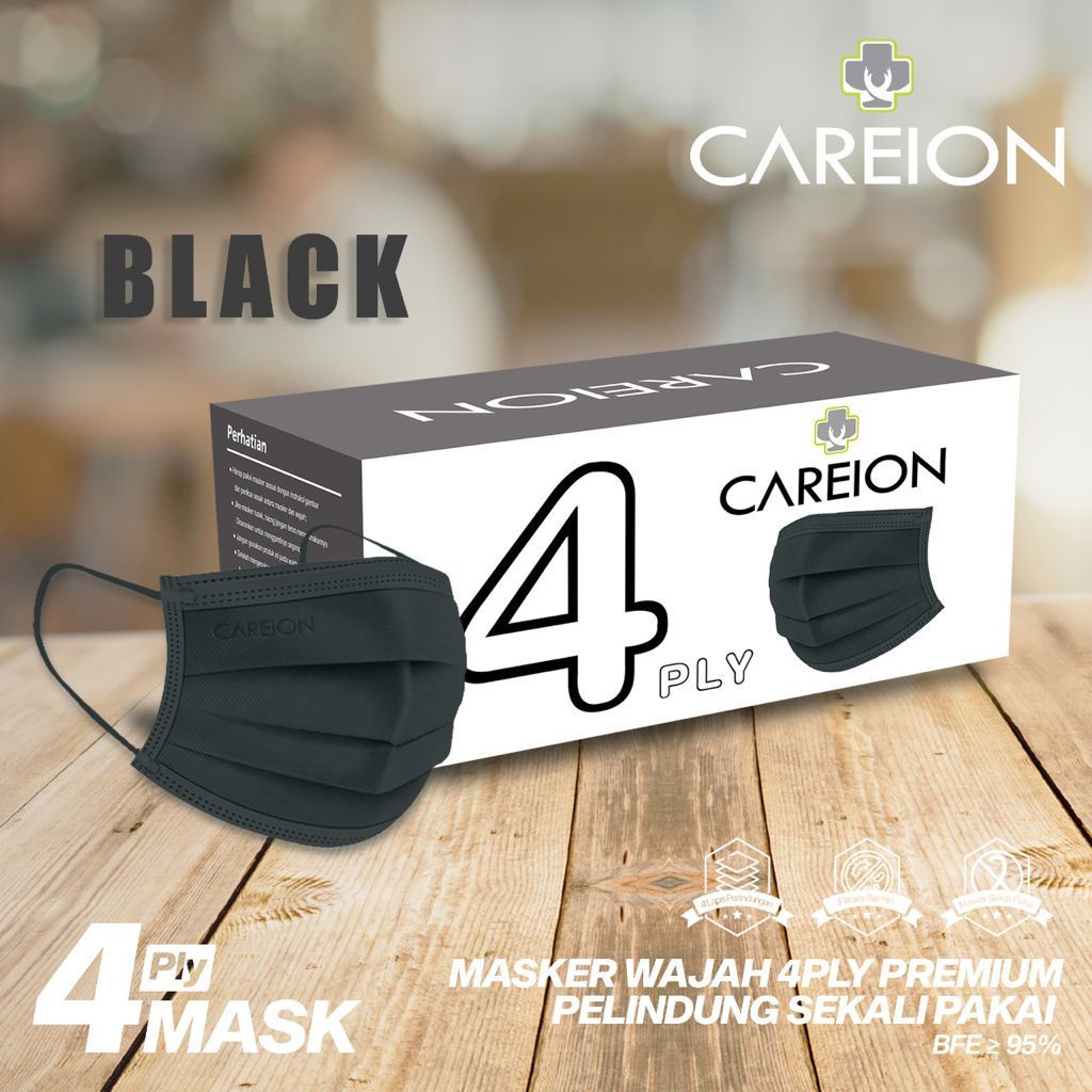 ENZ ® MASKER EARLOOP CAREION EMBOS PREMIUM 4PLY 4 PLY HITAM PUTIH WARNA ISI 50 PCS UKURAN DEWASA 1002