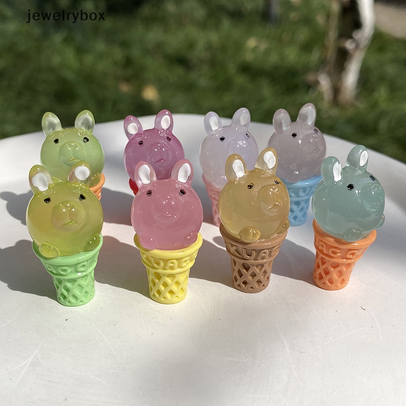 [jewelrybox] 2pcs Kawaii Bercahaya Es Krim Kelinci Ornamen Kartun Bunny Boneka Dekorasi Butik