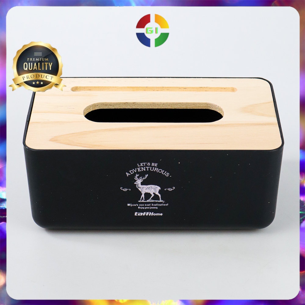 Kotak Tisu Kayu Solid Wooden Tissue Box Black