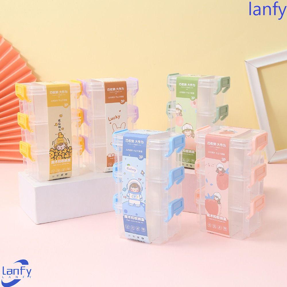 Lanfy Kotak Penyimpanan Desktop Mini Plastik PP Tahan Debu Transparan Tahan Air Perlengkapan Kantor Kuku Klip Organizer