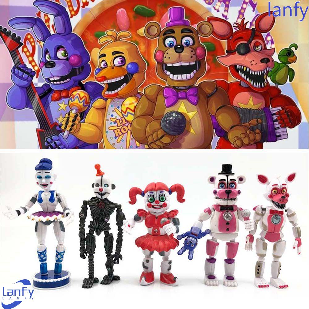 Lanfy Lima Malam Di Hadiah Mainan Freddy FNAF Nightmare 5pcs/set Dekorasi Mobil Chica Bonnie Anime Peripheral Rabbit Model Koleksi