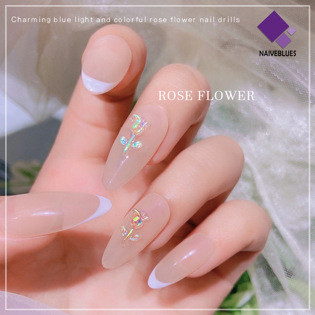[naiveblues] 30pcs/set Hiasan Bunga Kuku Gaya Mawar Penembus Efek 3D Lucu Resin Floral Art