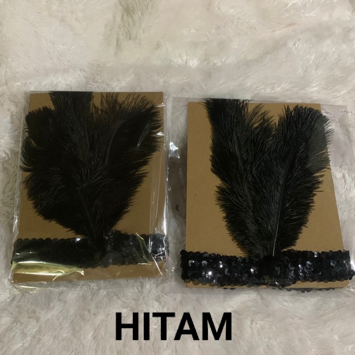 flapper headpiece headband great gatsby aksesoris rambut pesta 1920 - Hitam