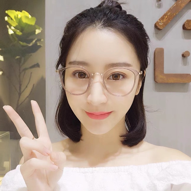 (YUZHU) Vintage Fashion TR90 Bingkai Bulat Kacamata Anti Cahaya Biru Untuk Wanita Bingkai Transparan Matte Eyeglasses