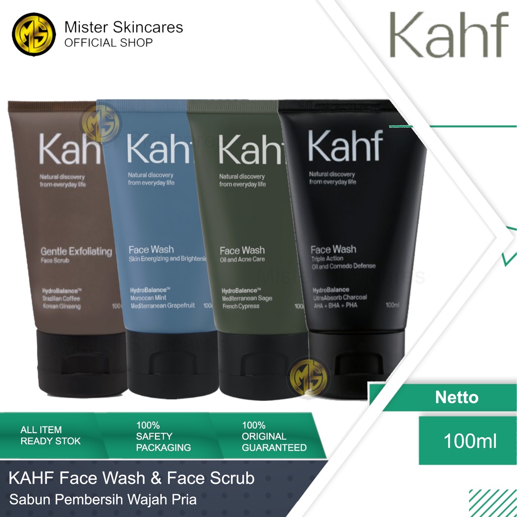 KAHF Face Wash dan Face Scrub 100 ml - Sabun Wajah Pria All Varian